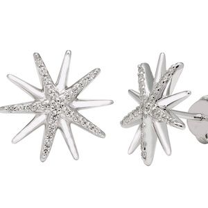 Sterling Silver 925 Diamond Stud Starburst Earrings